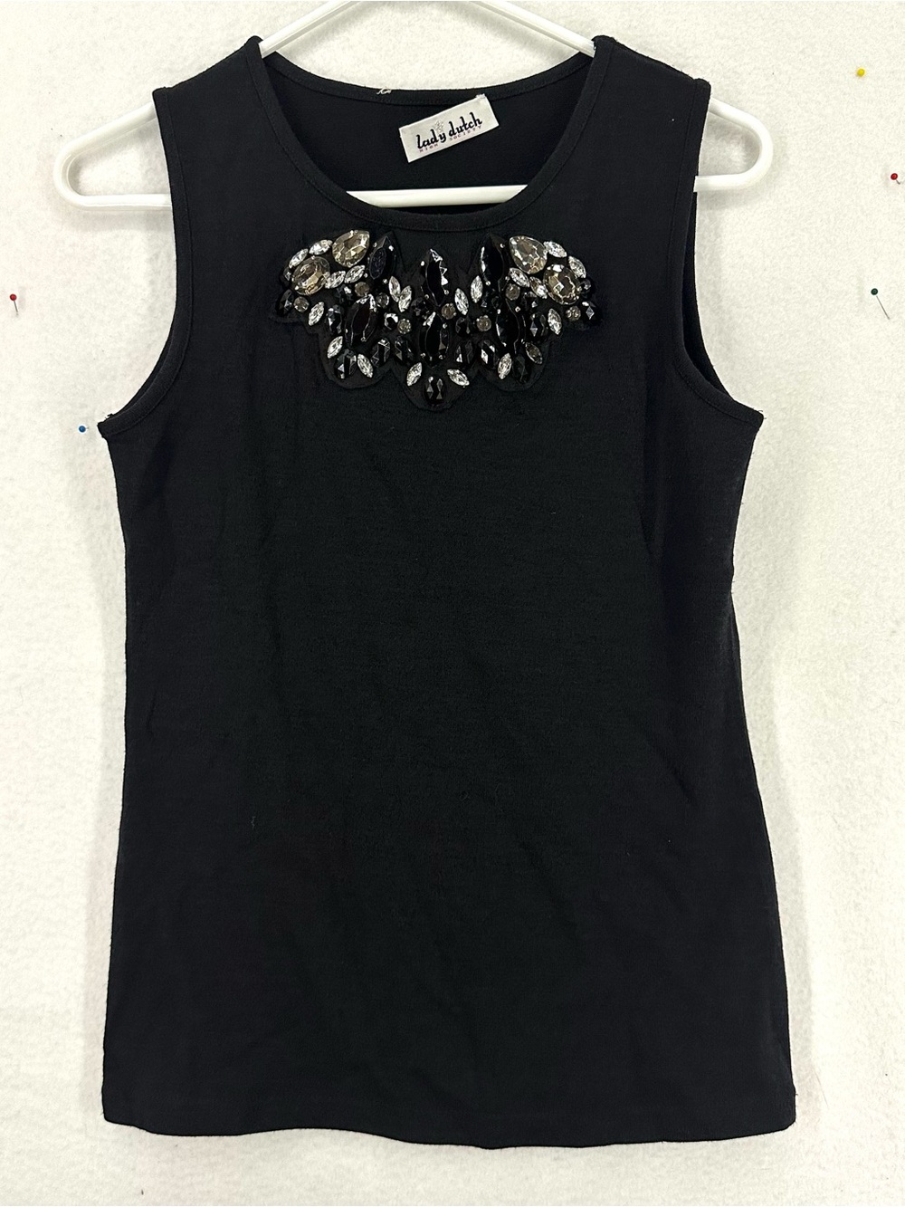 Lady Dutch Y2K Black Rhinestone Jeweled Tank Top Women’s Small Glam Going Out
